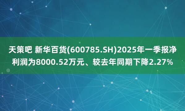 天策吧 新华百货(600785.SH)2025年一季报净利润为8000.52万元、较去年同期下降2.27%